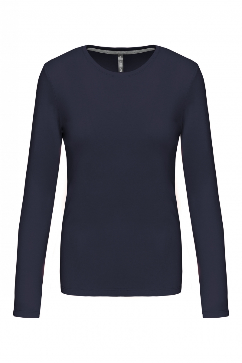 K383 Dames T-shirt Ronde Hals Lange Mouwen Navy