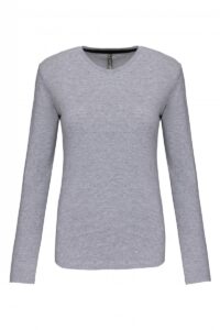 K383 Dames T-shirt Ronde Hals Lange Mouwen Oxford Grey