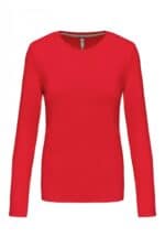 K383 Dames T-shirt Ronde Hals Lange Mouwen Rood