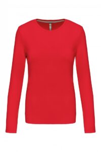 K383 Dames T-shirt Ronde Hals Lange Mouwen Rood