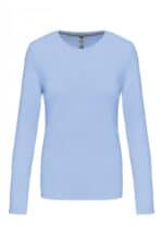 K383 Dames T-shirt Ronde Hals Lange Mouwen Sky Blue