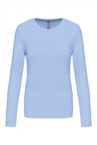 K383 Dames T-shirt Ronde Hals Lange Mouwen Sky Blue