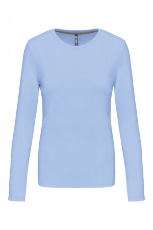 K383 Dames T-shirt Ronde Hals Lange Mouwen Sky Blue