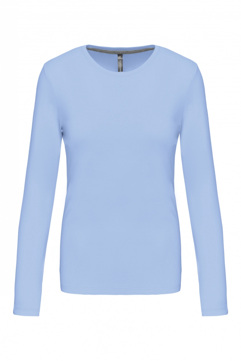 K383 Dames T-shirt Ronde Hals Lange Mouwen Sky Blue