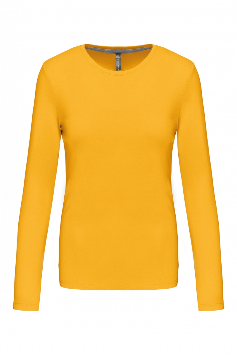 K383 Dames T-shirt Ronde Hals Lange Mouwen Yellow