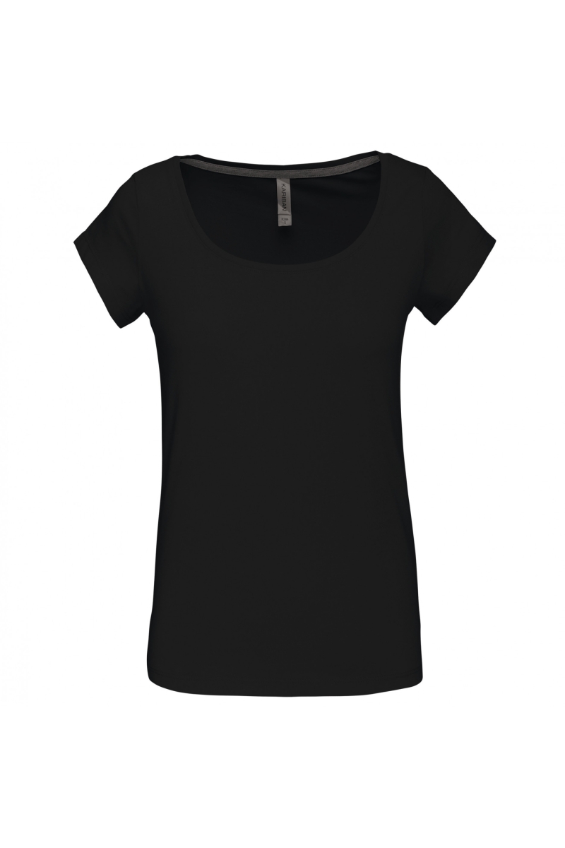 K384 Dames-t-shirt Korte Mouwen met Boothals Zwart