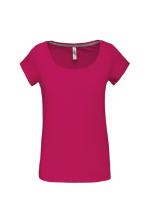 K384 Dames-t-shirt Korte Mouwen met Boothals Fuchsia