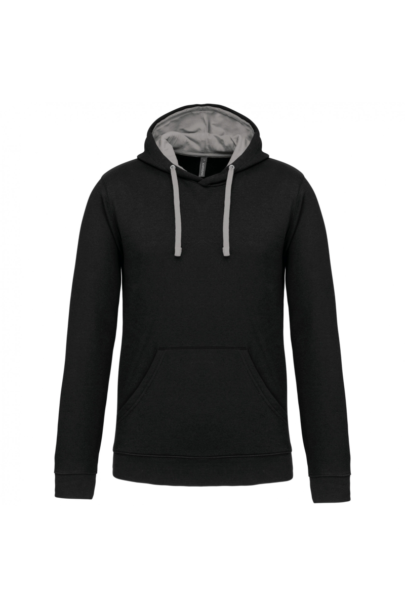 K446 Hooded Sweater met Gecontrasteerde Capuchon Black / Fine Grey