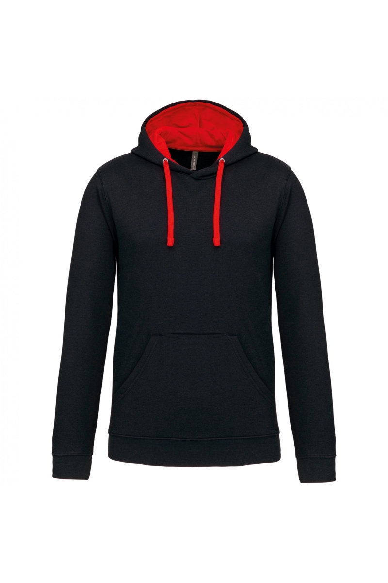 K446 Hooded Sweater met Gecontrasteerde Capuchon Black / Red