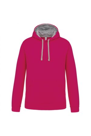 K446 Hooded Sweater met Gecontrasteerde Capuchon Fuchsia / Fine Grey