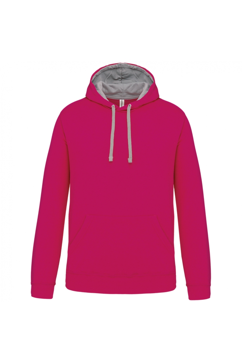 K446 Hooded Sweater met Gecontrasteerde Capuchon Fuchsia / Fine Grey