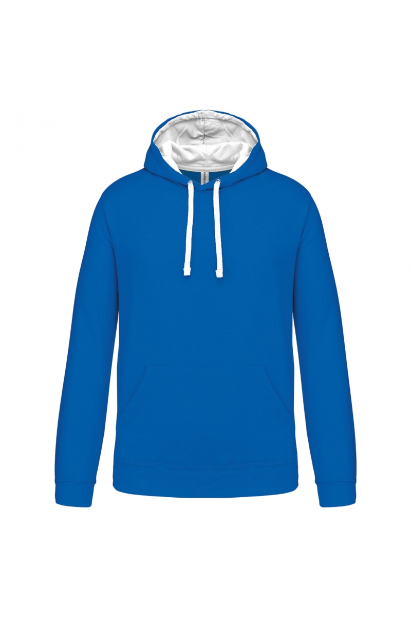 K446 Hooded Sweater met Gecontrasteerde Capuchon Light Royal Blue / White