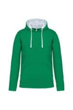 K446 Hooded Sweater met Gecontrasteerde Capuchon Light Kelly Green / White