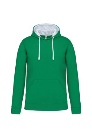 K446 Hooded Sweater met Gecontrasteerde Capuchon Light Kelly Green / White