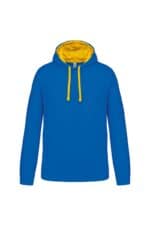K446 Hooded Sweater met Gecontrasteerde Capuchon Light Royal Blue / Yellow