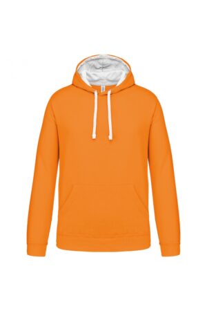 K446 Hooded Sweater met Gecontrasteerde Capuchon Orange / White