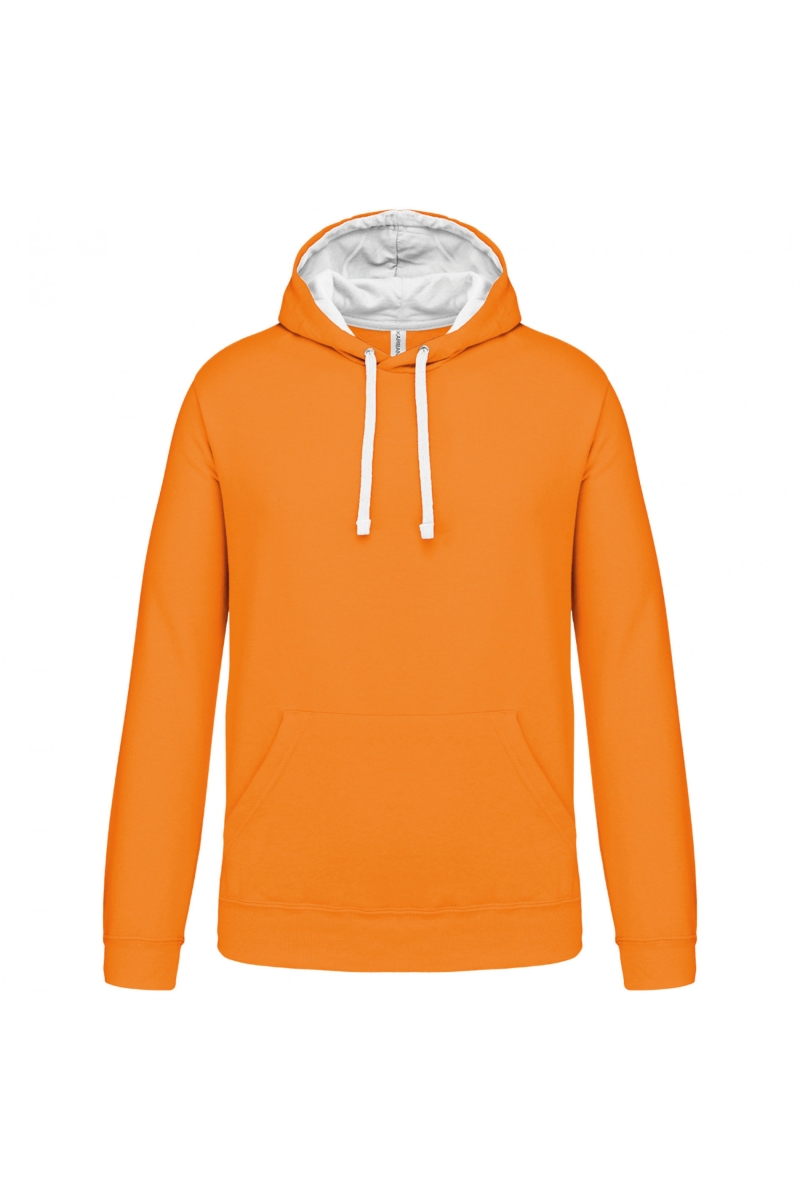 K446 Hooded Sweater met Gecontrasteerde Capuchon Orange / White