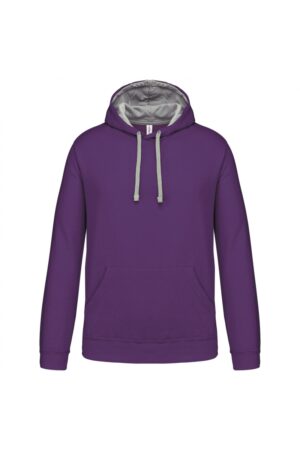 K446 Hooded Sweater met Gecontrasteerde Capuchon Purple / Oxford Grey