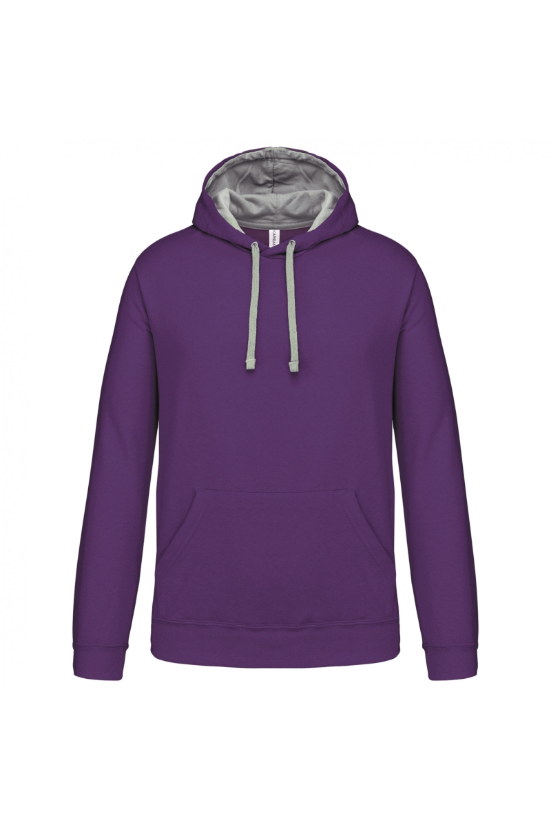 K446 Hooded Sweater met Gecontrasteerde Capuchon Purple / Oxford Grey