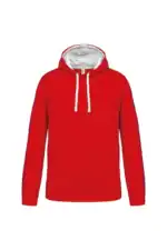 K446 Hooded Sweater met Gecontrasteerde Capuchon Red / White