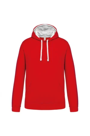 K446 Hooded Sweater met Gecontrasteerde Capuchon Red / White