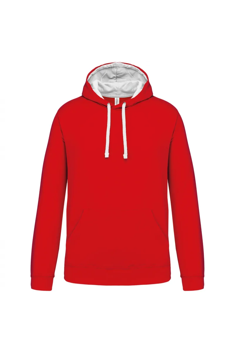 K446 Hooded Sweater met Gecontrasteerde Capuchon Red / White