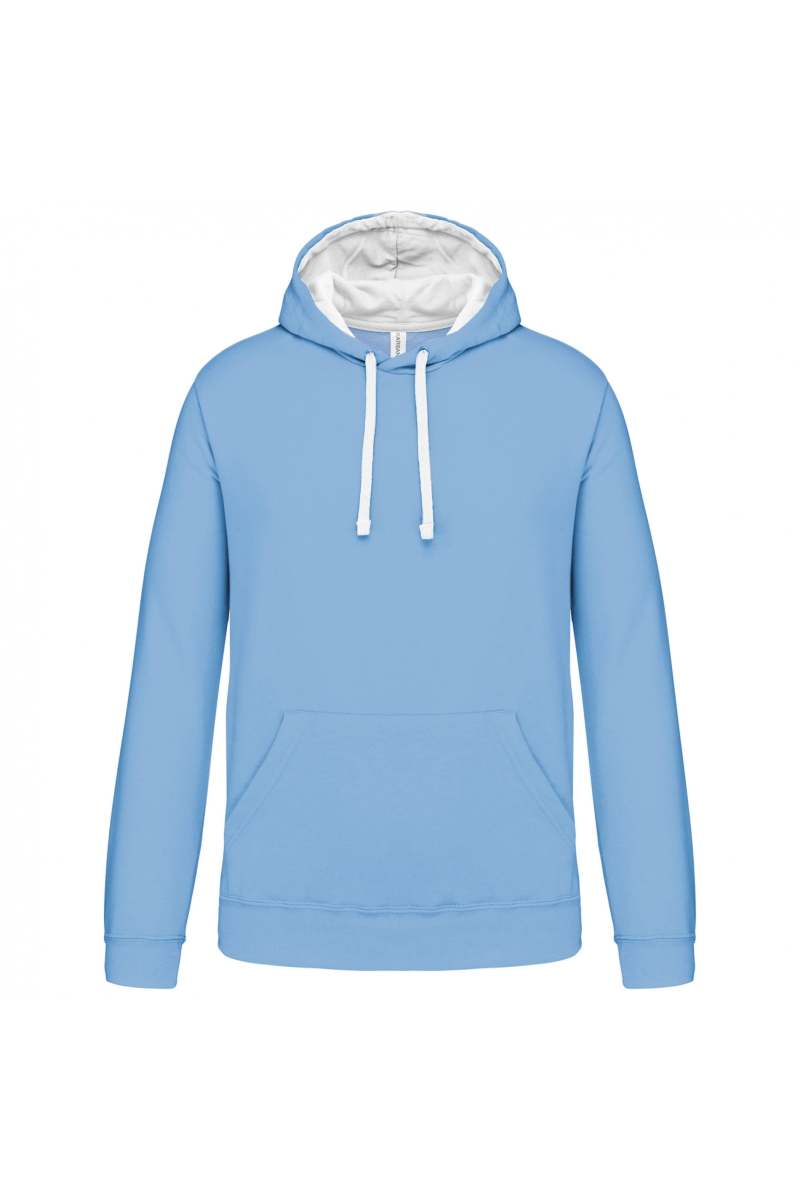 K446 Hooded Sweater met Gecontrasteerde Capuchon Sky Blue / White