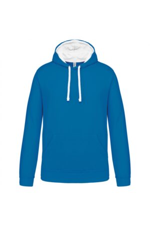 K446 Hooded Sweater met Gecontrasteerde Capuchon Tropical Blue / White
