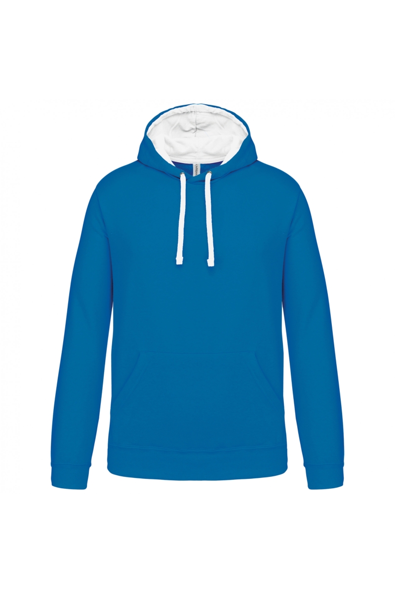 K446 Hooded Sweater met Gecontrasteerde Capuchon Tropical Blue / White