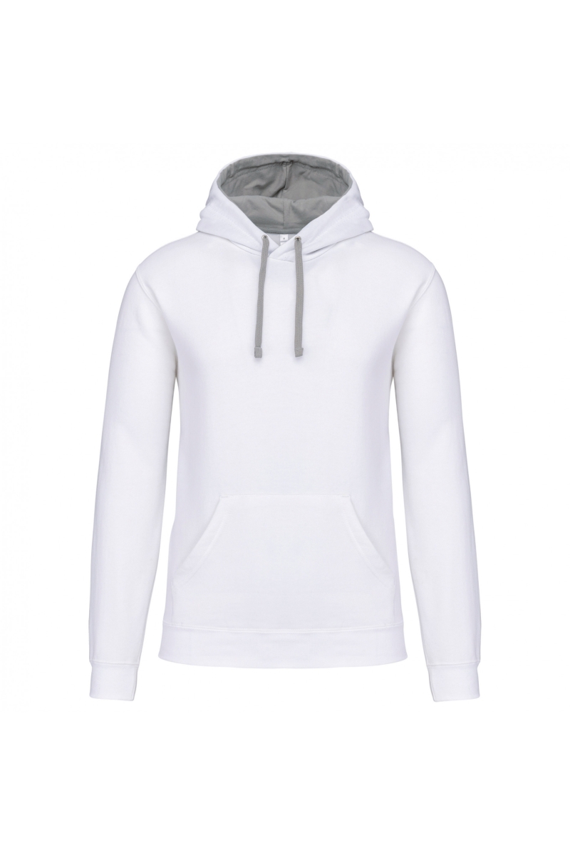 K446 Hooded Sweater met Gecontrasteerde Capuchon White / Fine Grey