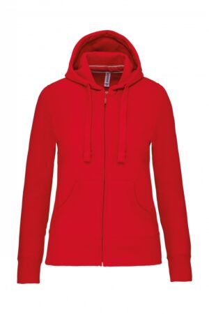 K464 Damessweater met Rits en Capuchon Rood