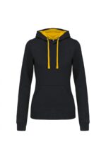 K465 Damessweater met Capuchon in Contrasterende Kleur Black / Yellow