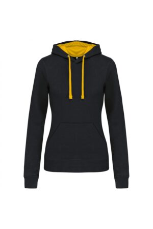 K465 Damessweater met Capuchon in Contrasterende Kleur Black / Yellow