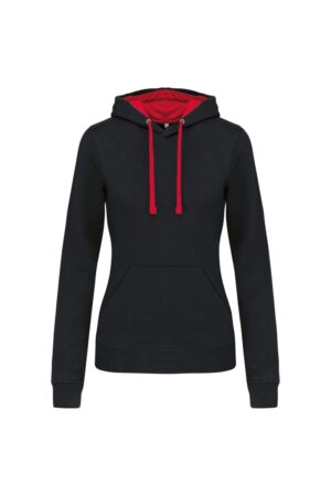 K465 Damessweater met Capuchon in Contrasterende Kleur Black / Red