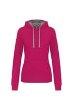 K465 Damessweater met Capuchon in Contrasterende Kleur Fuchsia / Fine Grey