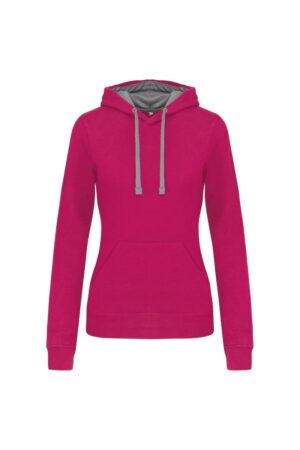 K465 Damessweater met Capuchon in Contrasterende Kleur Fuchsia / Fine Grey