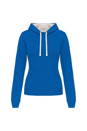 K465 Damessweater met Capuchon in Contrasterende kleur Light Royal Blue / White