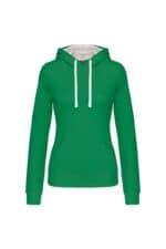 K465 Damessweater met Capuchon in Contrasterende Kleur Light Kelly Green / White
