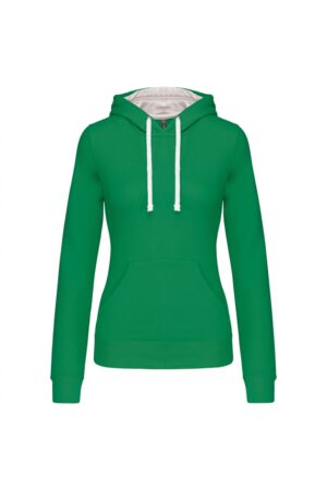 K465 Damessweater met Capuchon in Contrasterende Kleur Light Kelly Green / White