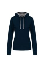 K465 Damessweater met Capuchon in Contrasterende Kleur Navy / Fine Grey