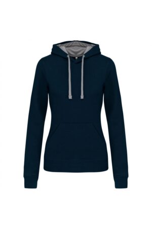 K465 Damessweater met Capuchon in Contrasterende Kleur Navy / Fine Grey