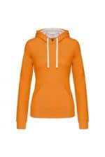 K465 Damessweater met Capuchon in Contrasterende Kleur Orange / White