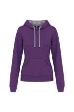 K465 Damessweater met Capuchon in Contrasterende Kleur Purple / Oxford Grey