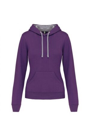 K465 Damessweater met Capuchon in Contrasterende Kleur Purple / Oxford Grey