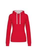 K465 Damessweater met Capuchon in Contrasterende Kleur Red / White