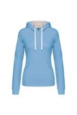 K465 Damessweater met Capuchon in Contrasterende Kleur Sky Blue / White
