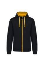 K466 Herensweater met Rits en Capuchon in Contrasterende Kleur Black / Yellow