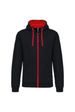 K466 Herensweater met Rits en Capuchon in Contrasterende Kleur Black / Red