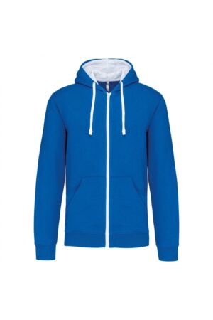 K466 Herensweater met Rits en Capuchon in Contrasterende Kleur Light Royal Blue / White