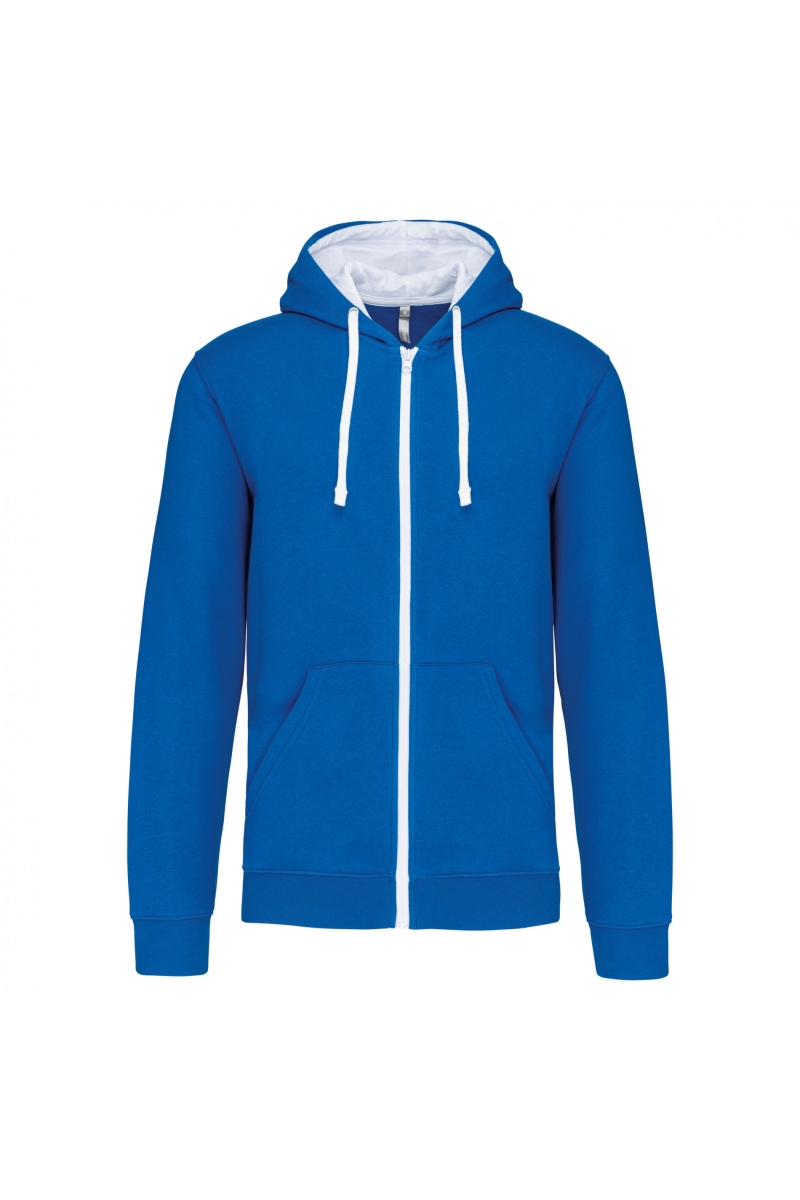 K466 Herensweater met Rits en Capuchon in Contrasterende Kleur Light Royal Blue / White